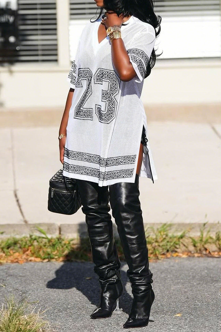 Sheer Mesh Split Rhinestone Top Lavish Daily