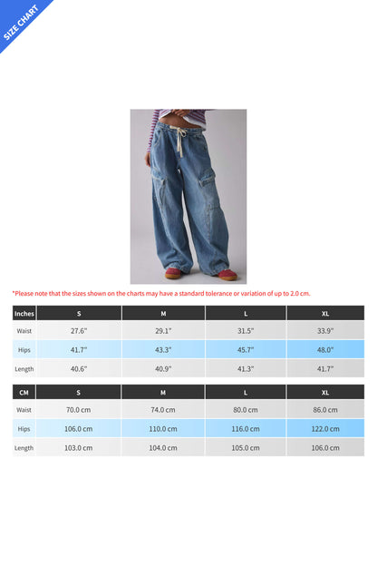 Drawstring Waist Baggy Cargo Jeans Lavish Daily