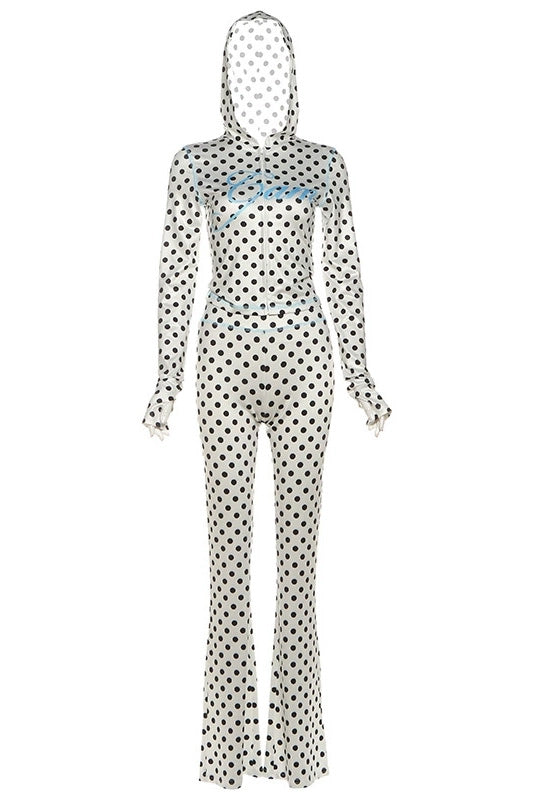 Polka Dot Letter Print Crop Hoodie Set Lavish Daily