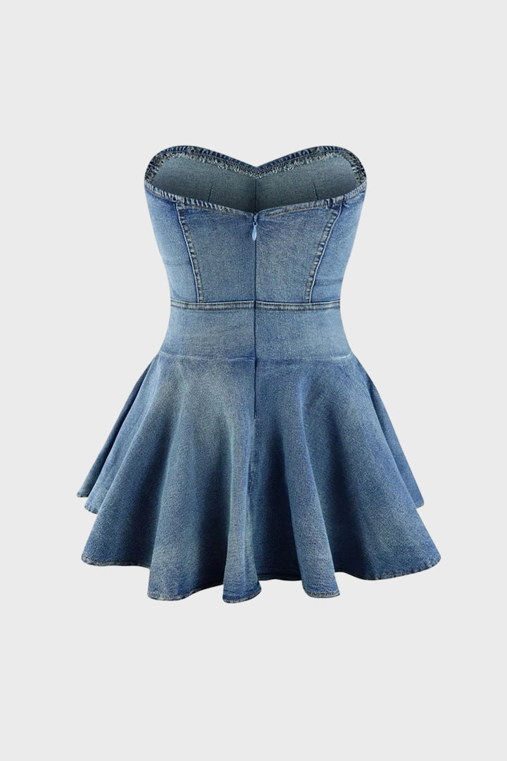 Strapless A-Line Denim Mini Dresses Lavish Daily