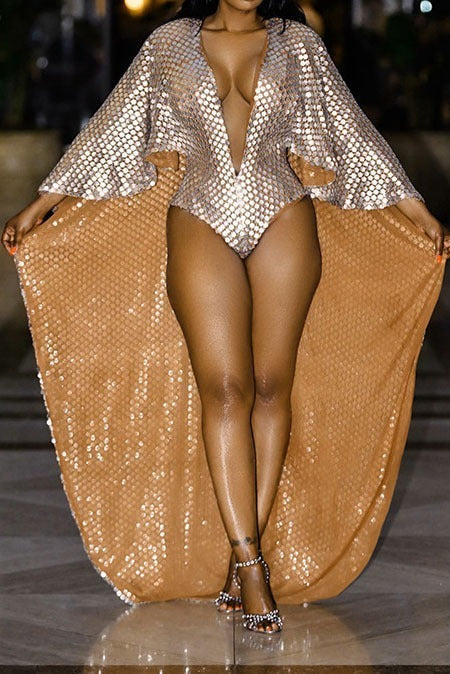 Metallic-Effect Cape Bodysuit Lavish Daily