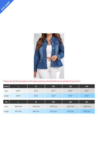 Peplum Hem Slim Fit Button-Down Denim Jacket Lavish Daily