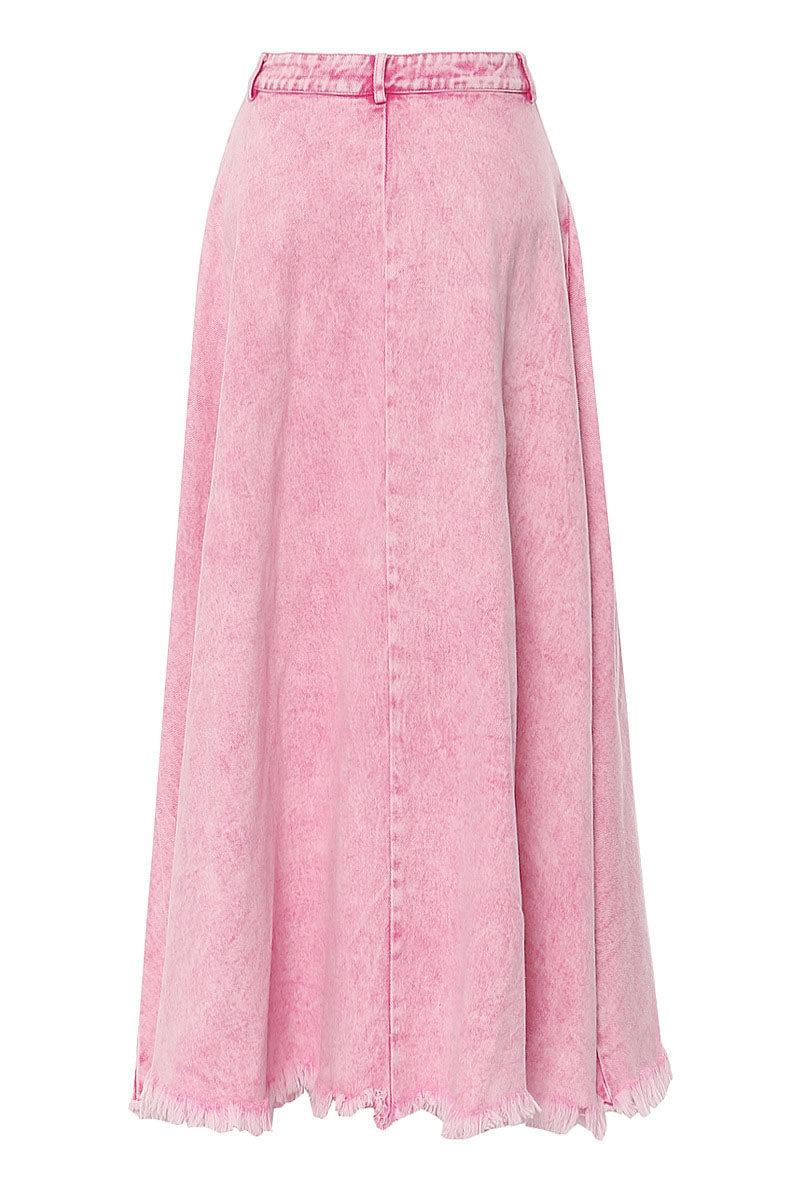 Long Washed Denim Skirt Lavish Daily