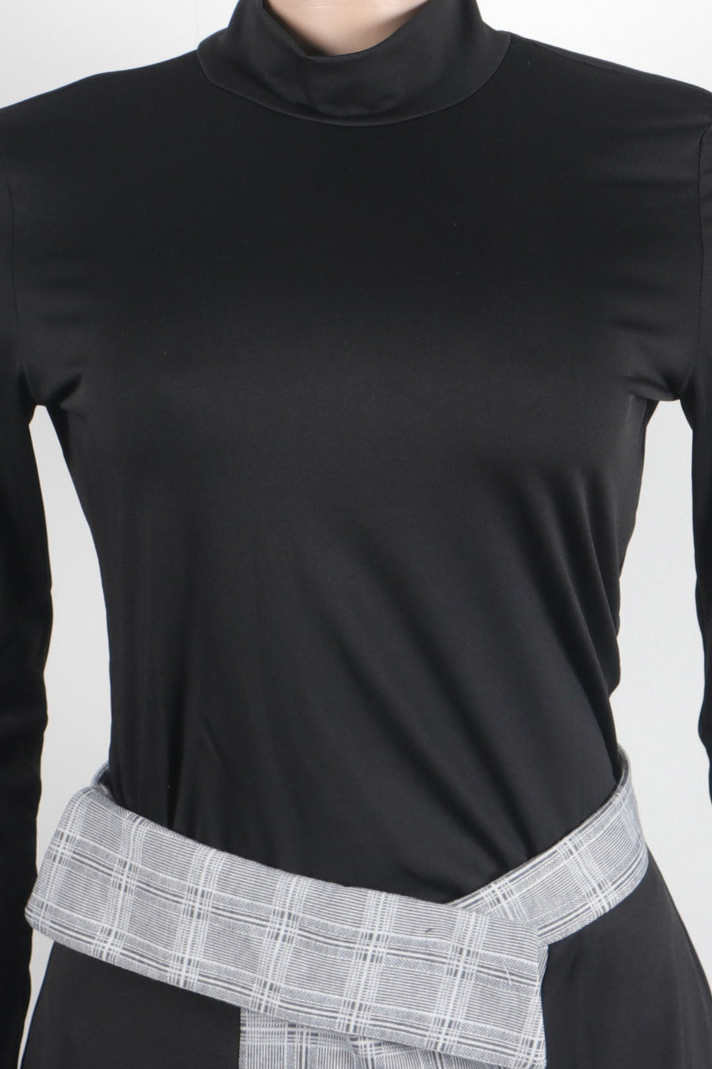 Mock-Neck Tee & Plaid Combo Skirt Set Lavish Daily