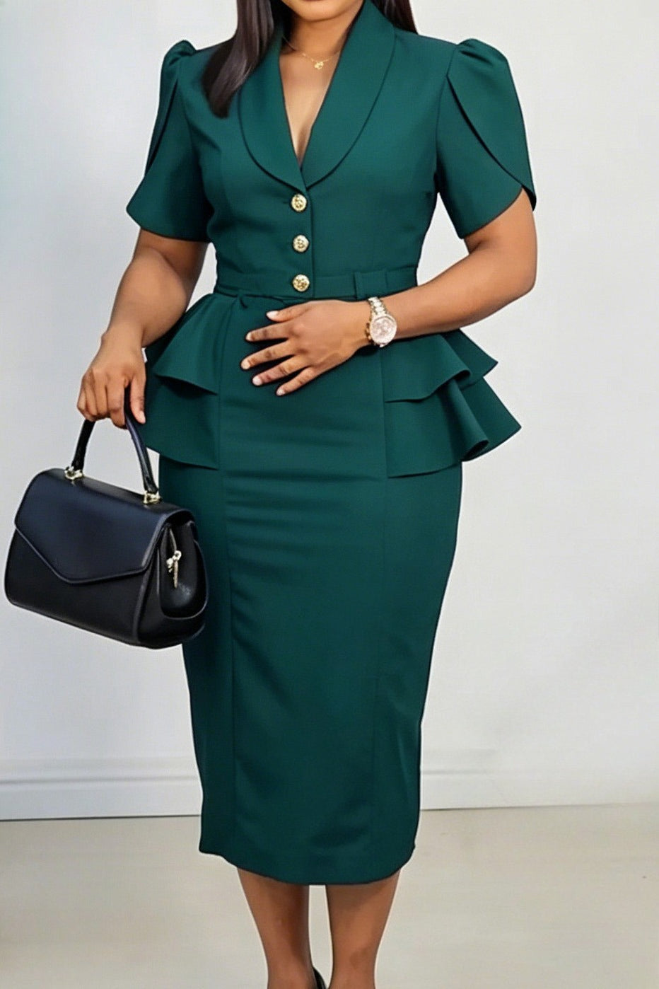 Tailored Asymmetrical Belted Midi Dress Lavish Daily