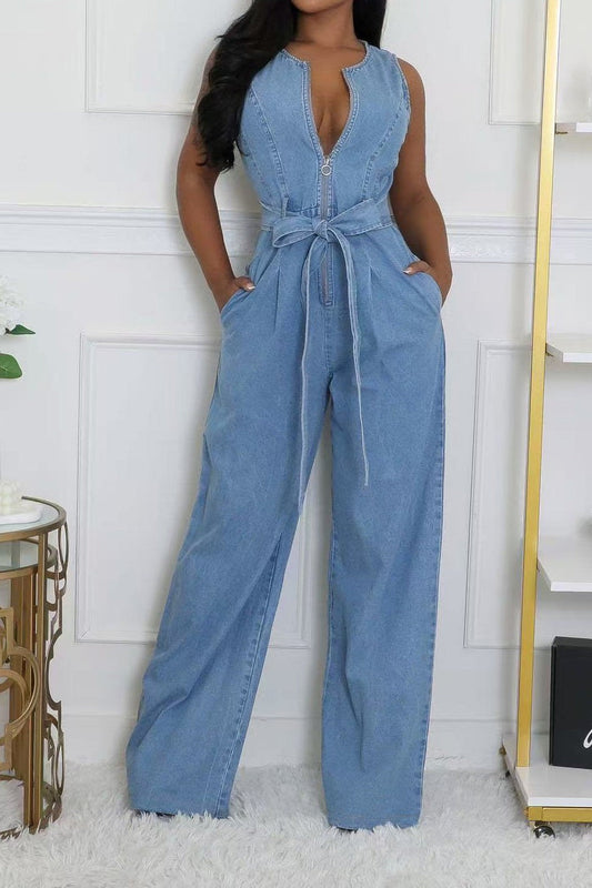 Zip-Front Wide Leg Jumpsuit Lavish Daily
