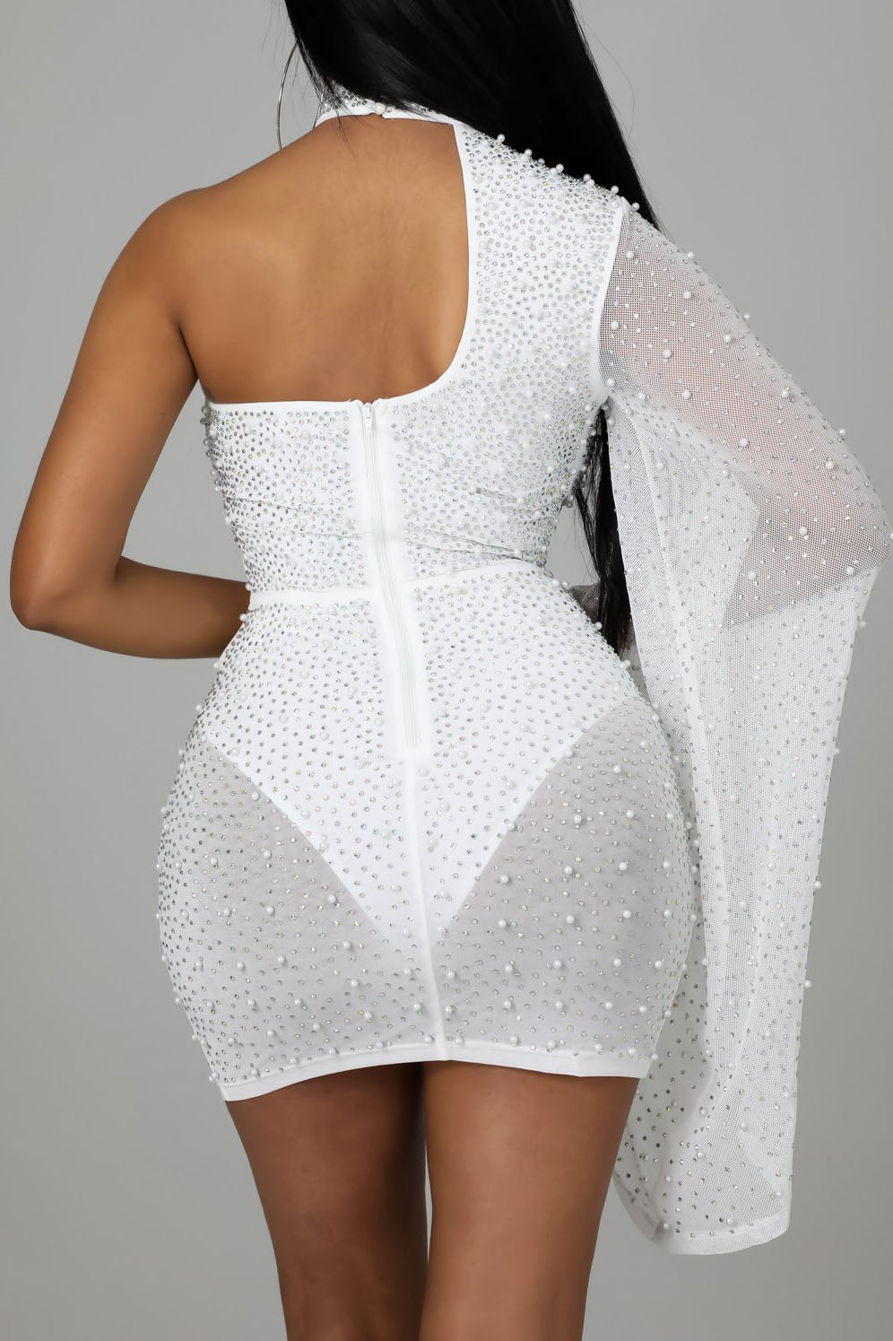 Mesh Diamond Rhinestone Mini Dress Lavish Daily