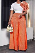 Single Ruffle Sleeve T-Shirt Striped Pants Set Lavish Daily