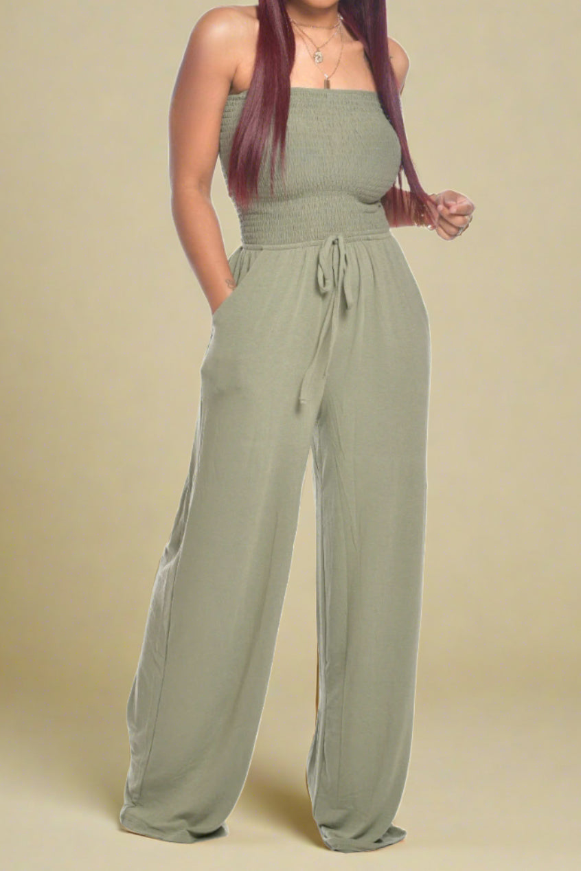 Strapless Smocked Tube Top Jumpsuit Lavish Daily