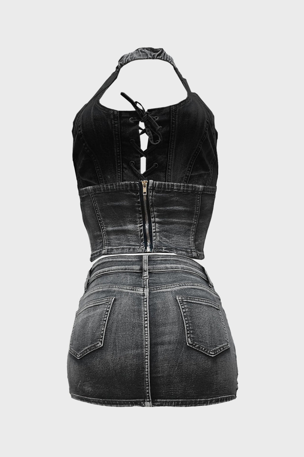 Denim Skirt U-Neck Two-Piece Set Lavish Daily