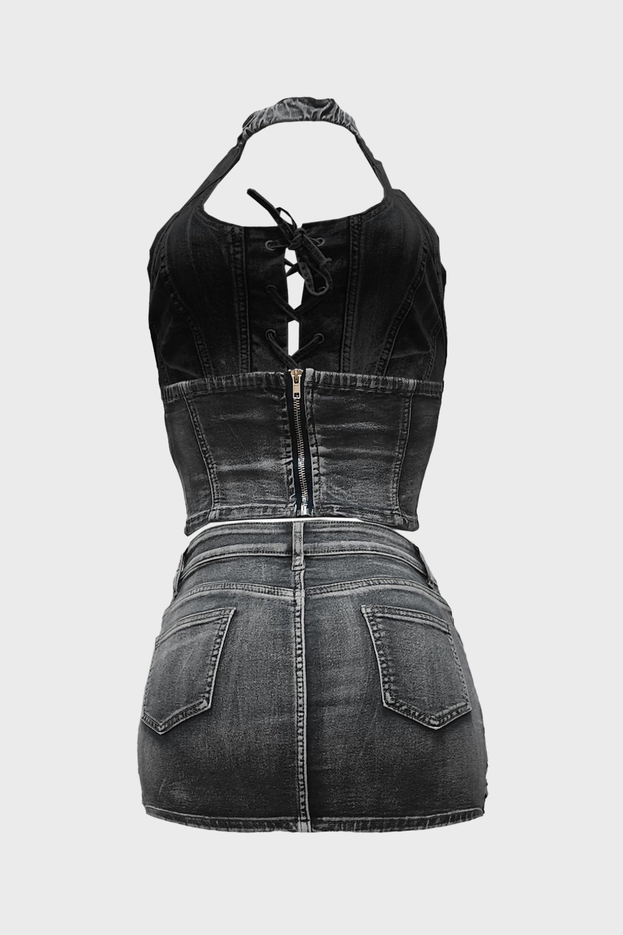 Denim Skirt U-Neck Two-Piece Set Lavish Daily