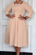 Square Neck Pleated Plus Size Waist Dress Lavish Daily