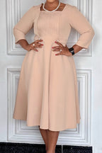 Square Neck Pleated Plus Size Waist Dress Lavish Daily