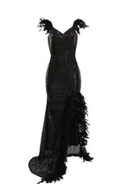 Feather Sequins Strap High Slit Dress Lavish Daily
