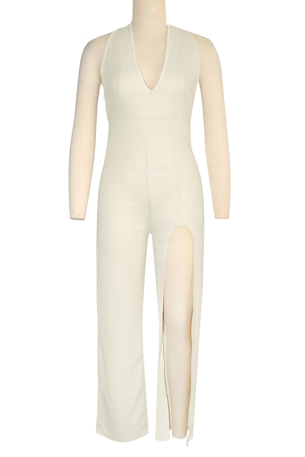 Halter Irregular Slit Jumpsuit Lavish Daily