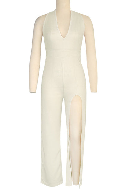Halter Irregular Slit Jumpsuit Lavish Daily