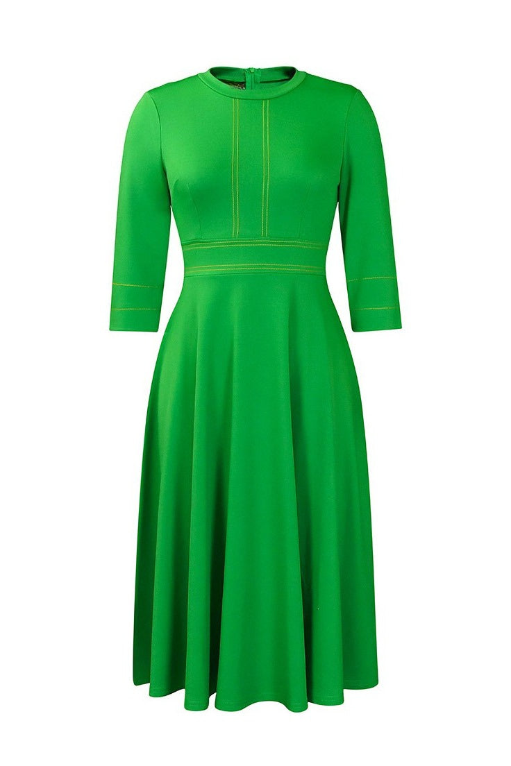 Contrast-Trim Fit-and-Flare Midi Dress Lavish Daily
