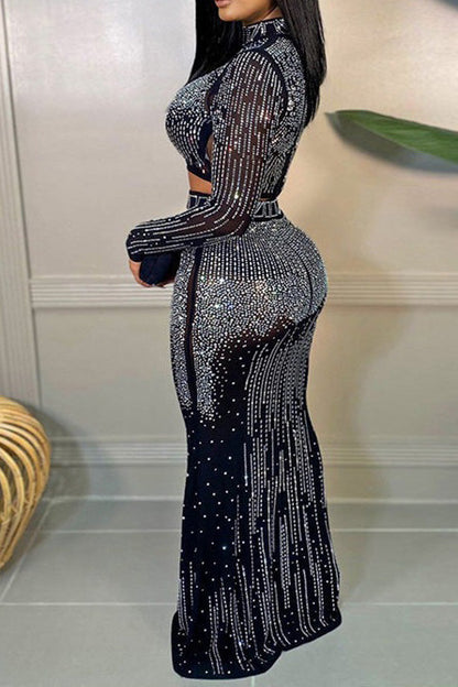 Rhinestone Mesh Illusion Two-Piece Maxi Set Lavish Daily