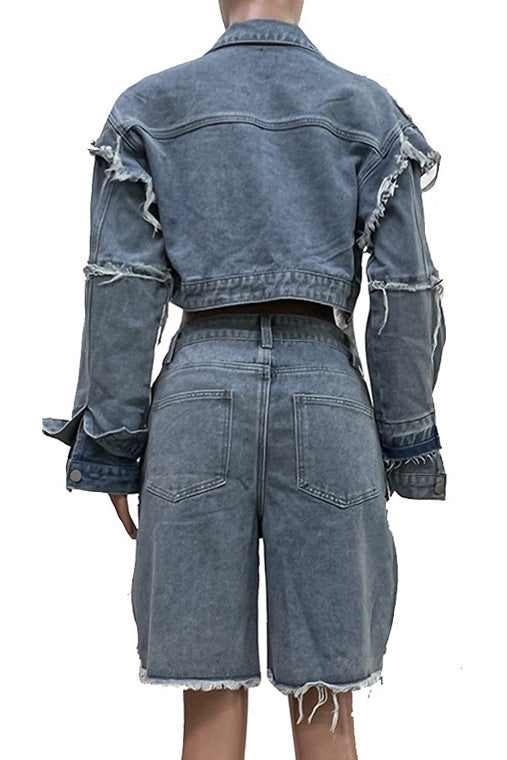 Vintage Washed Patchwork Denim Set Lavish Daily