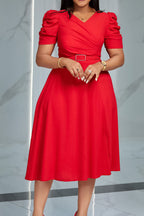 Solid Ruched Midi Dress Lavish Daily