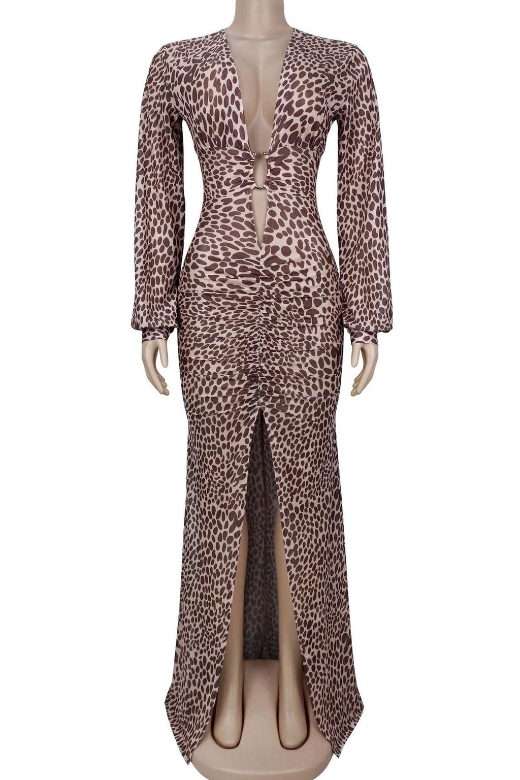 Deep V Leopard Print Bodycon Dress Lavish Daily