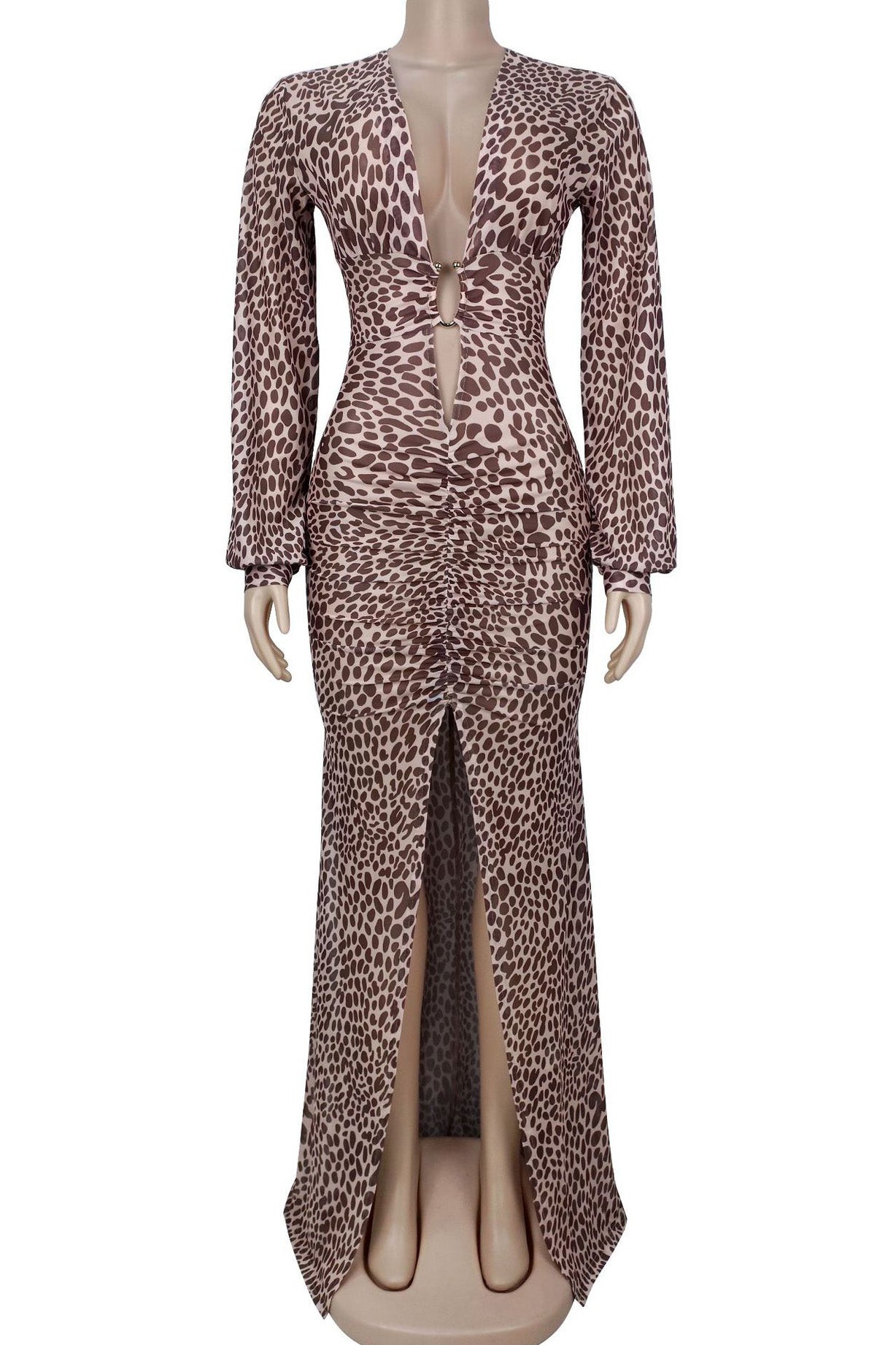 Deep V Leopard Print Bodycon Dress Lavish Daily