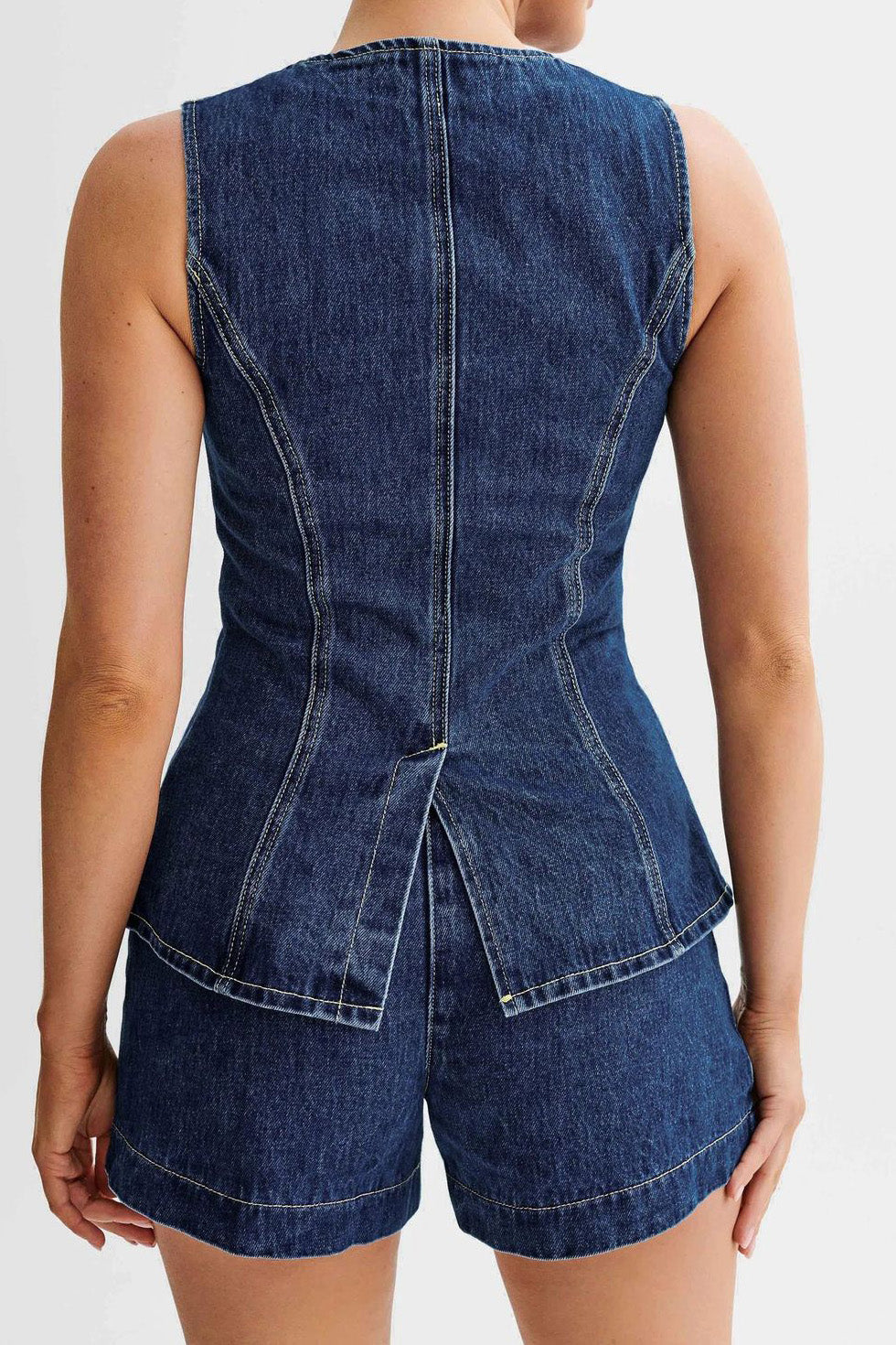 Denim Button-Up Vest & Shorts Set Lavish Daily