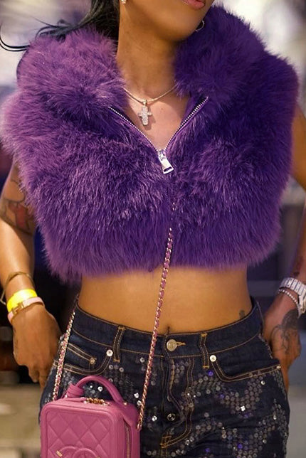 Cropped Faux Fur Jacket Lavish Daily