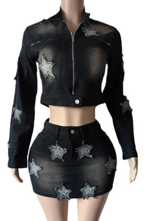 Star Patch Denim Skirt Set Lavish Daily
