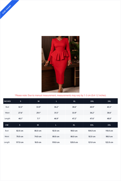 V Neck Peplum Ruffle Pencil Midi Dress Lavish Daily