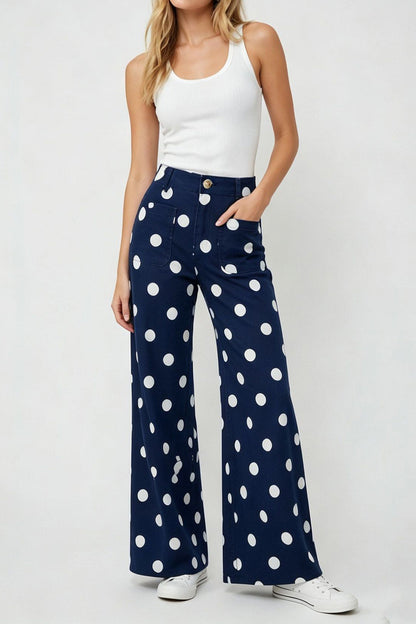 Polka Dot High Rise Wide Leg Jeans Lavish Daily