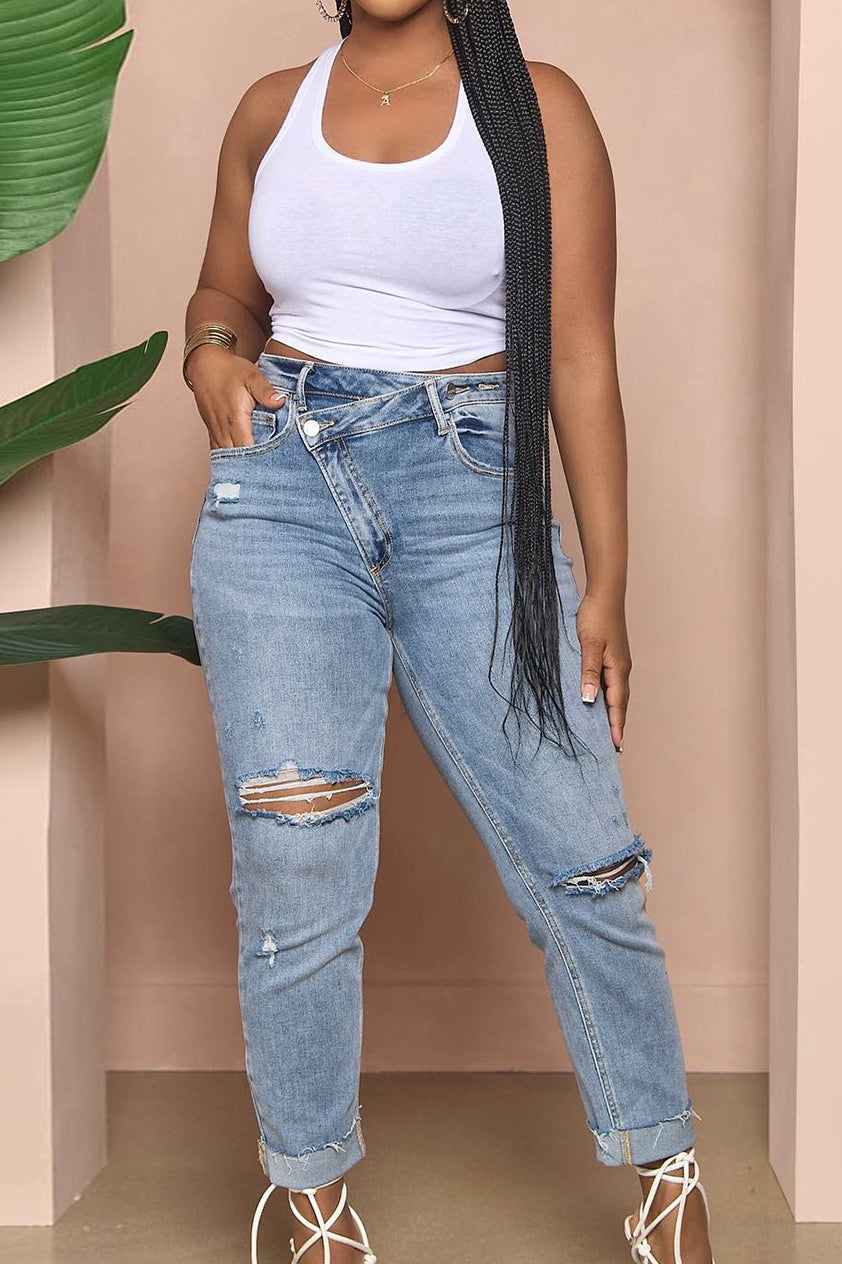 Ripped Stretch Denim Jeans Lavish Daily
