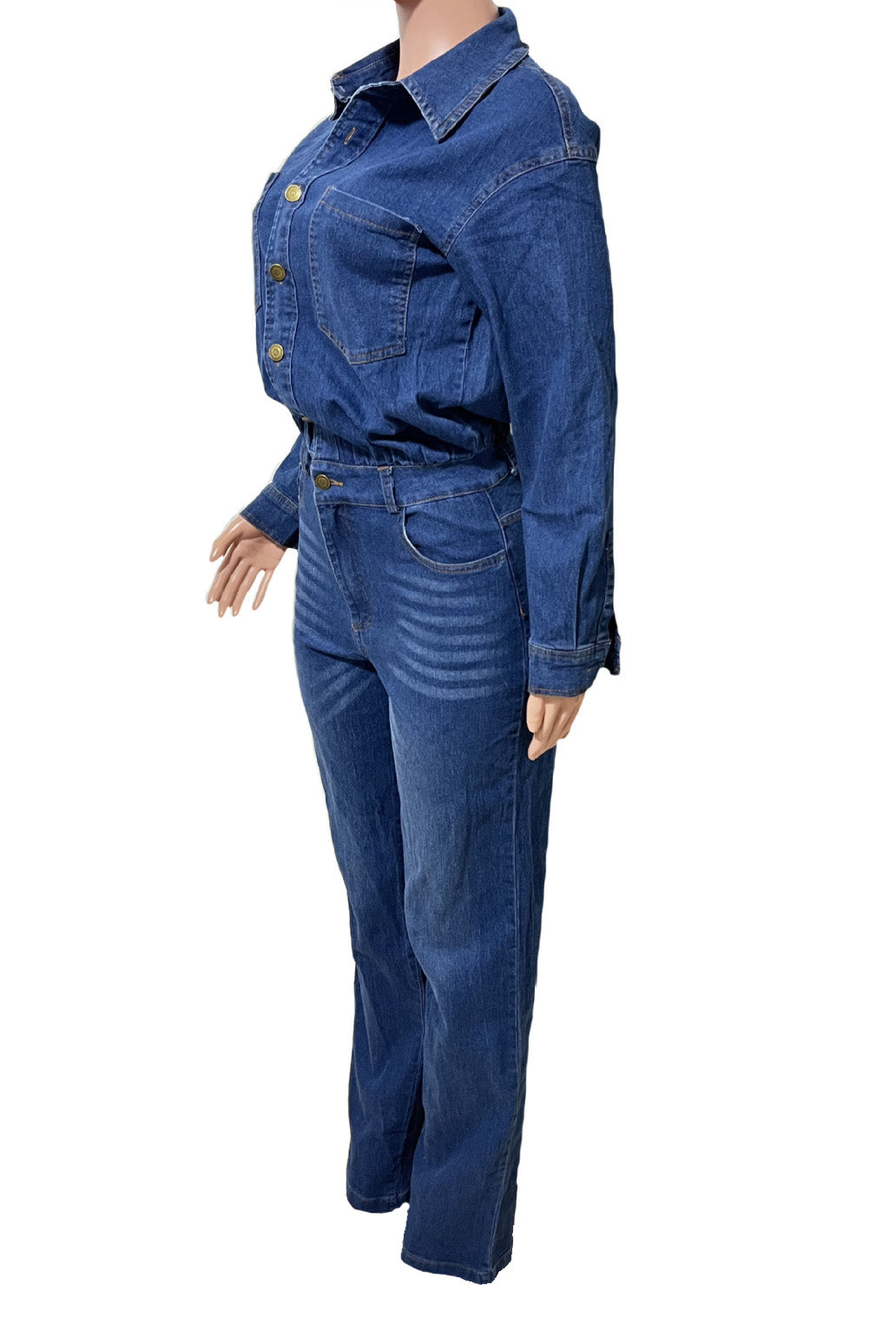 Stretch Long Sleeve Denim Jumpsuit LavishDaily