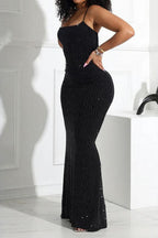 Spaghetti Strap Rhinestone Mesh Bodycon Dress Lavish Daily