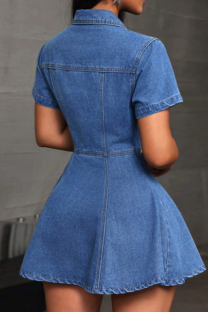 Short Sleeve Denim Mini Dress Lavish Daily
