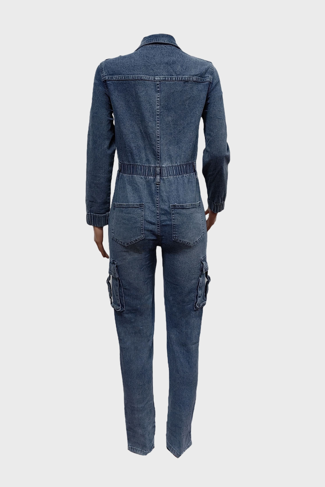 Denim Cargo V Neck Long Sleeve Tunic Jumpsuits Lavish Daily