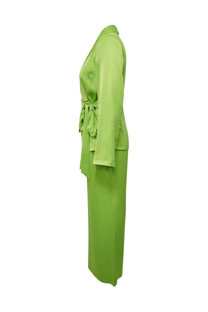 Plunging Wrap Tie Top & Wide Leg Pant Set Lavish Daily