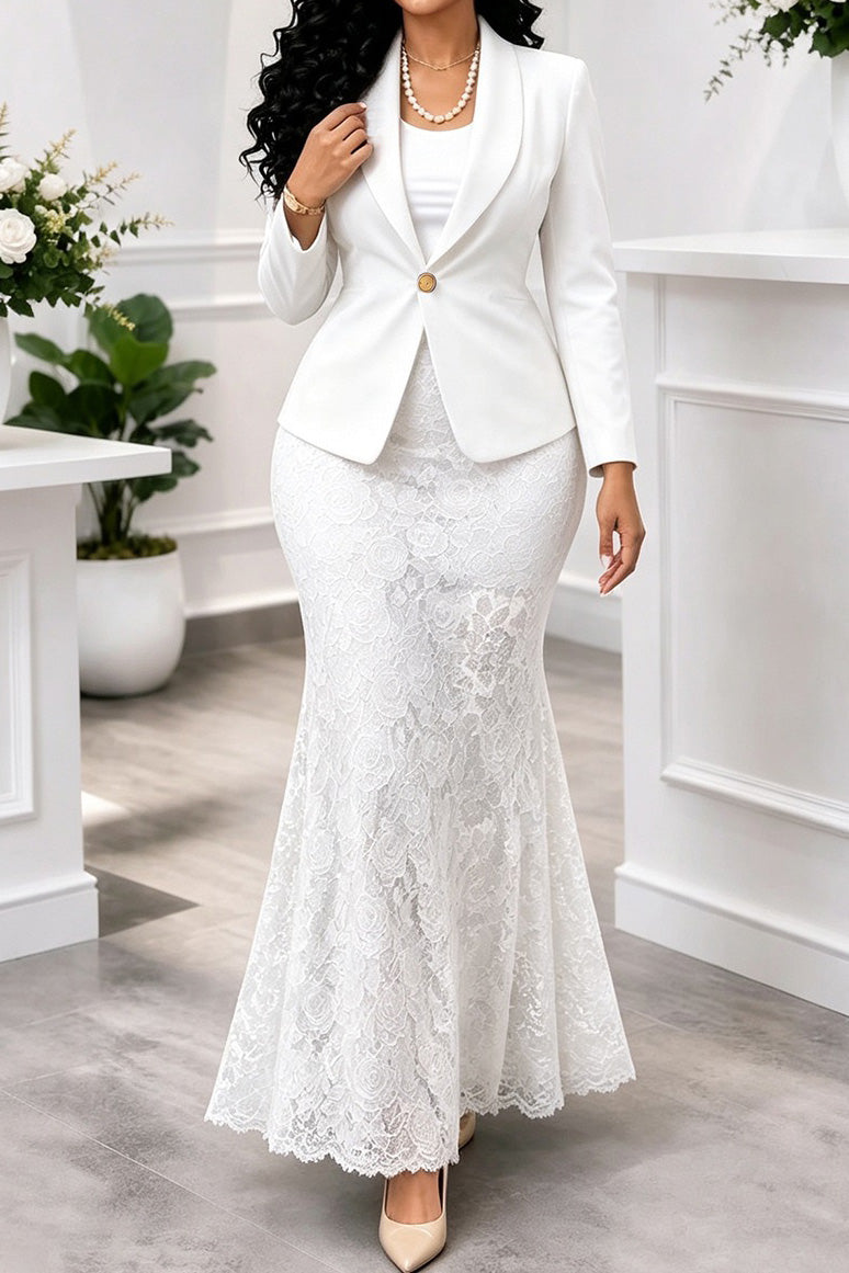 Blazer Lace Mermaid Maxi Skirt Set Lavish Daily