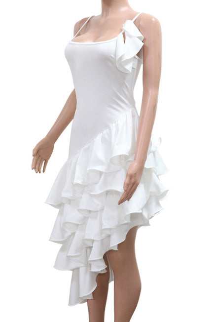 Solid Color Ruffle Hem Spaghetti Strap Dress Lavish Daily