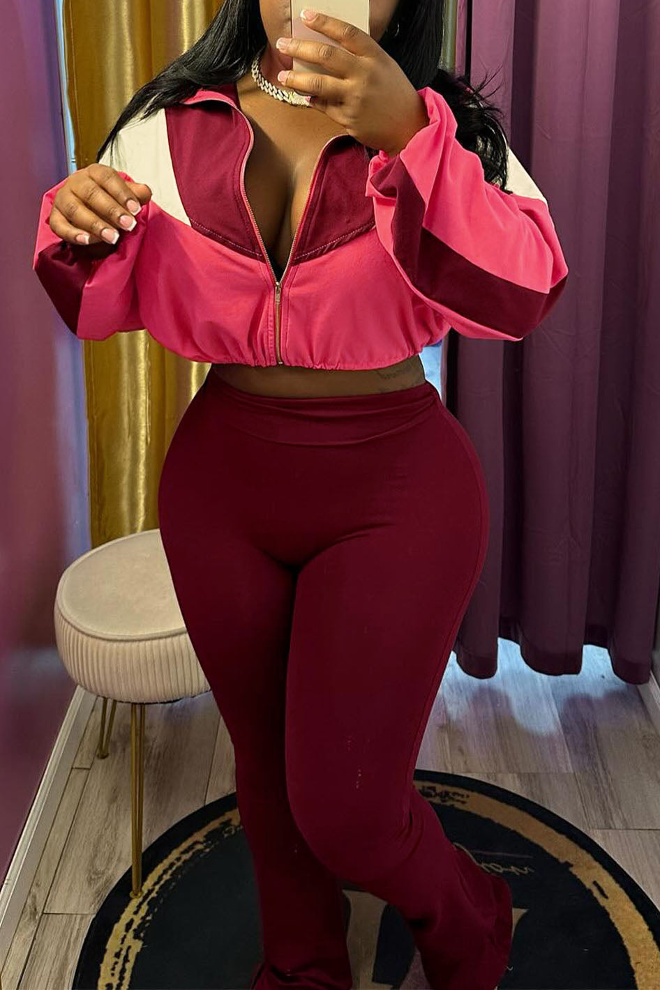 Color block Zip Top & Pants Set Lavish Daily