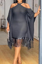 Plus Size Sequin Tassel Batwing Sleeve Dress Lavish Daily