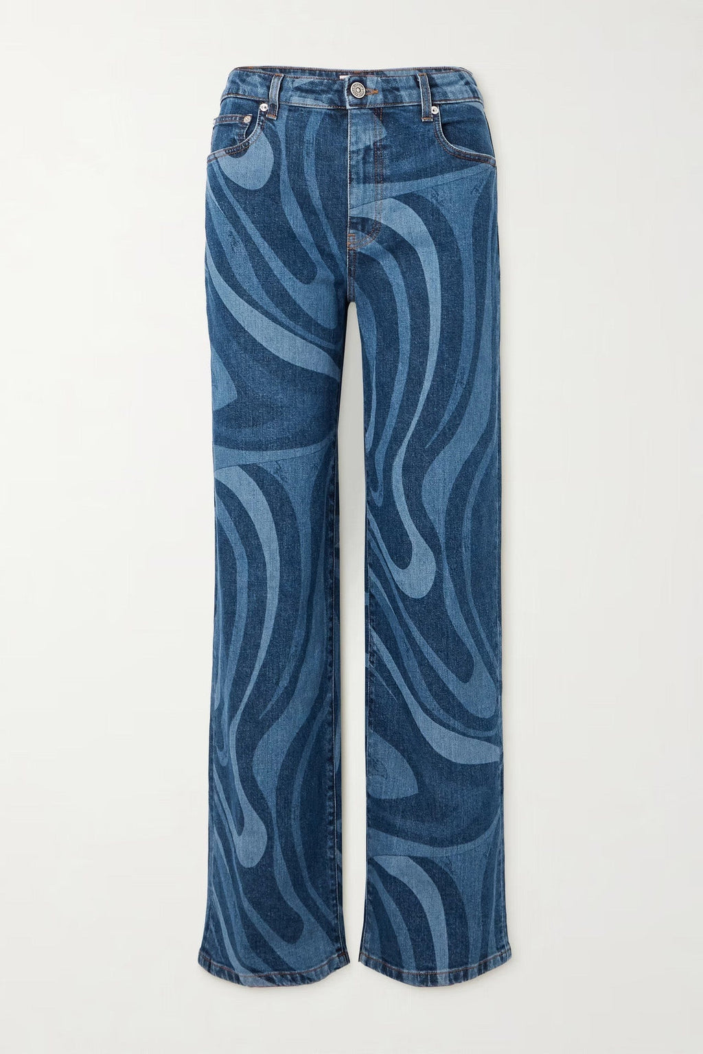Wave Print Straight Leg Denim Jeans Lavish Daily