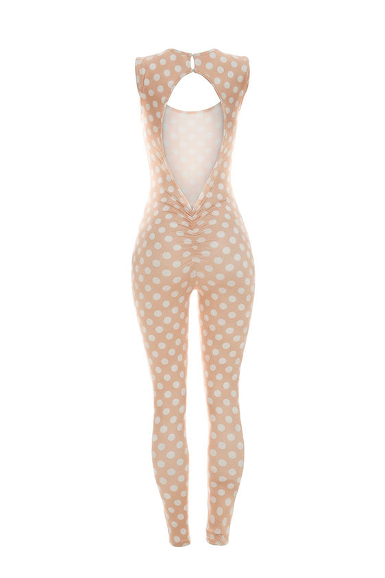 Sleeveless Polka Dot Bodycon Jumpsuit Lavish Daily