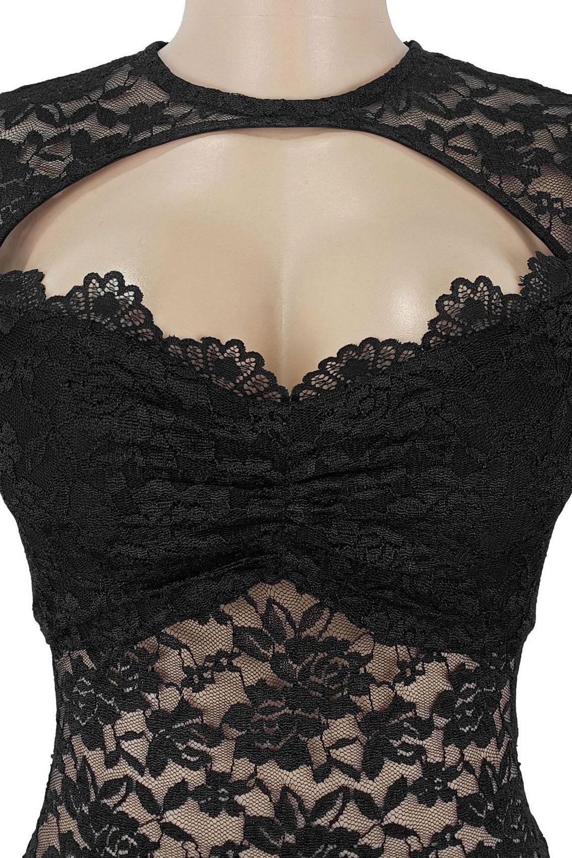Sheer Lace Long-Sleeve Cutout Jumpsuit Lavish Daily