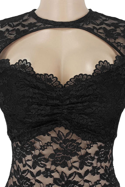 Sheer Lace Long-Sleeve Cutout Jumpsuit Lavish Daily