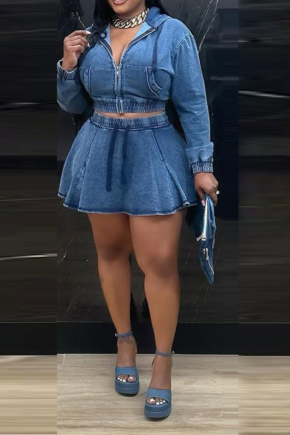 Casual Washed Denim Skirt Set Lavish Daily