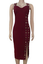 Grommet-Detail Corset Midi Dress with High Slit Lavish Daily