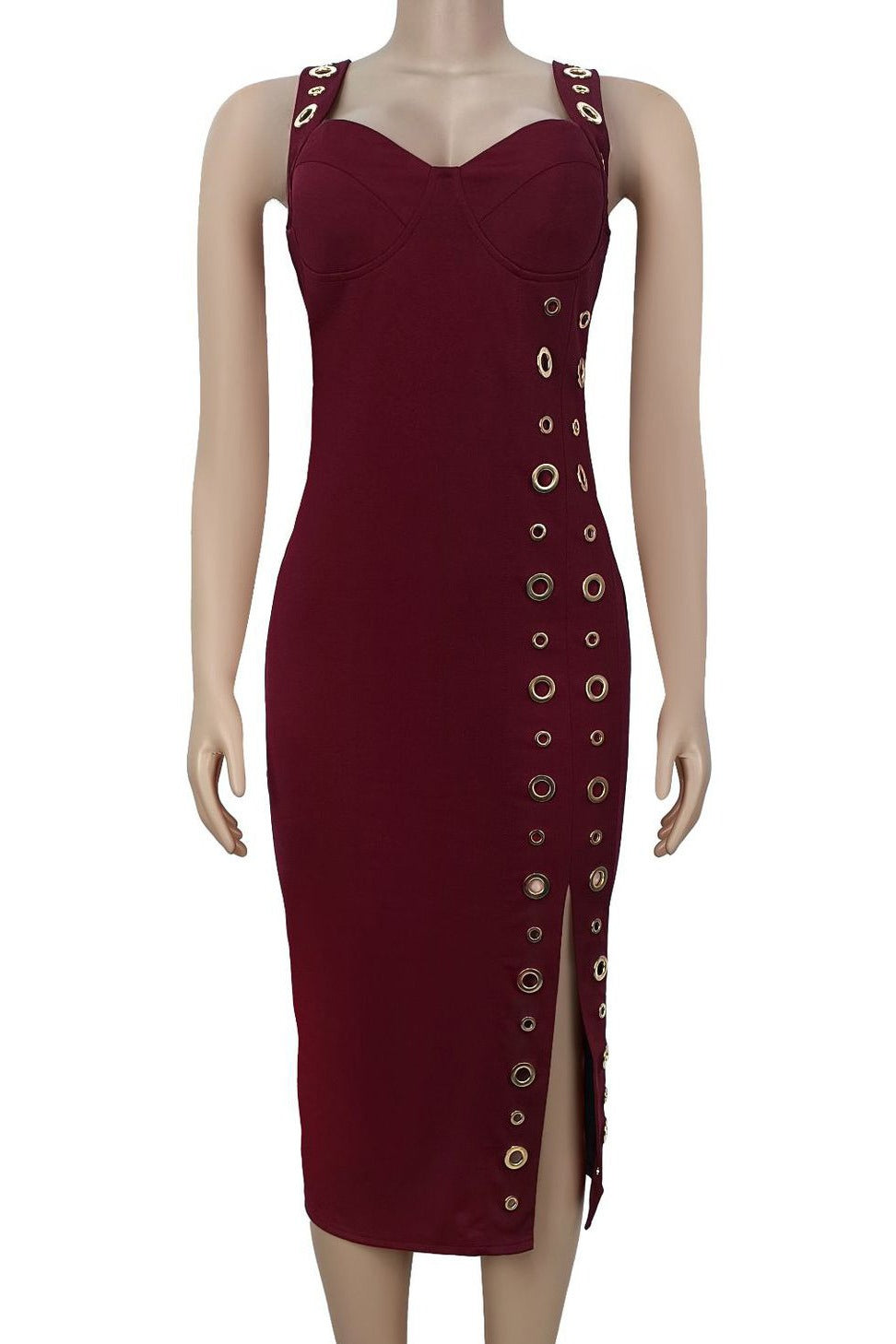 Grommet-Detail Corset Midi Dress with High Slit Lavish Daily