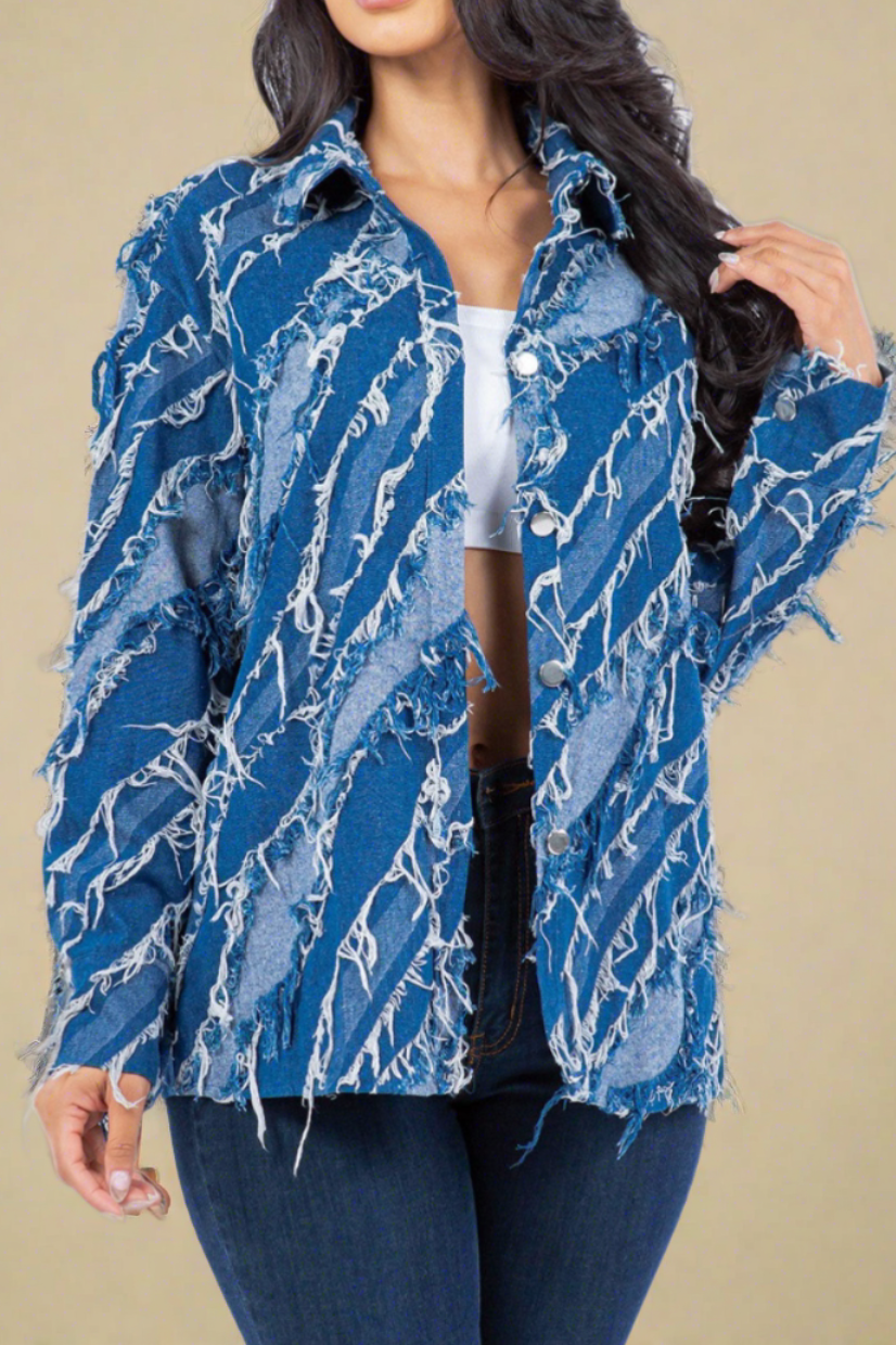 Fringed Denim Jacket Lavish Daily