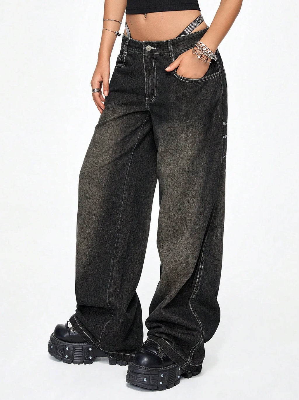 Distressed Rhinestone Spiderweb Jeans Lavish Daily